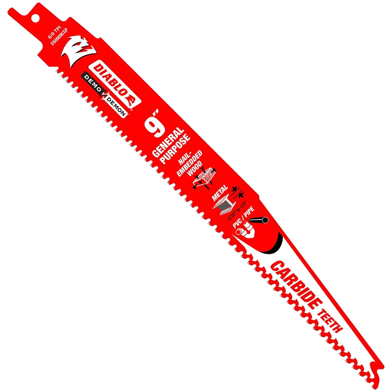 DIABLO Diablo DS0909CGP Series Reciprocating Saw Blade, Applicable Materials: Metal, Wood, 9 in L, 6/9 TPI, 1/PK