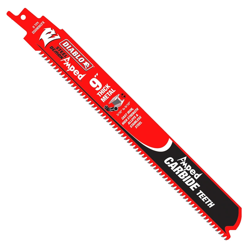DIABLO Diablo Steel Demon Amped DS0908CFA Reciprocating Saw Blade, 1 in W, 9 in L, 8 TPI, Carbide Cutting Edge