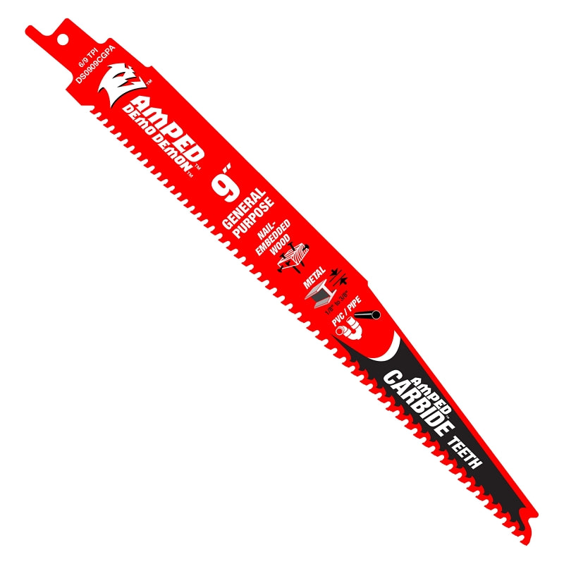 DIABLO Diablo Steel Demon AMPED Series DS0909CGPA3 Reciprocating Saw Blade, 1 in W, 9 in L, 6/9 TPI, Carbide, 3/PK