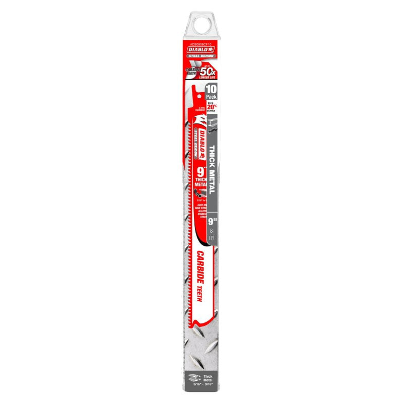 DIABLO Diablo Steel Demon DS0908CF10 Reciprocating Saw Blade, 1 in W, 9 in L, 8 TPI, Carbide Cutting Edge