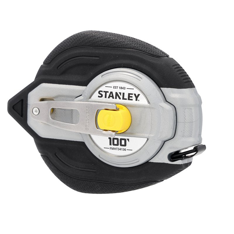 STANLEY TOOLS STANLEY 34-130 Measuring Tape, 100 ft L Blade, 3/8 in W Blade, Stainless Steel Blade, ABS Case, Black/Yellow Case