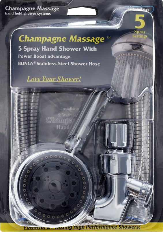 WHEDON PRODUCTS Whedon Champagne Massage Series AFP62C Showerhead, 2.5 gpm, 1/2 in Connection, 5-Spray Function, Plastic, 4 in Dia