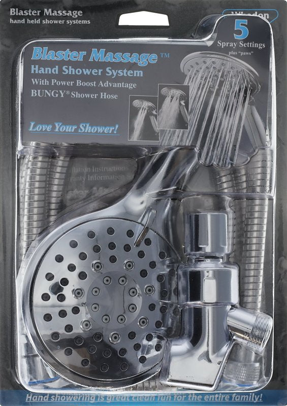 WHEDON PRODUCTS Whedon Blaster Massage BMH4C Handheld Shower Kit, 1/2 in Connection, 2.5 gpm, 5-Spray Function, Chrome, 59 in L Hose