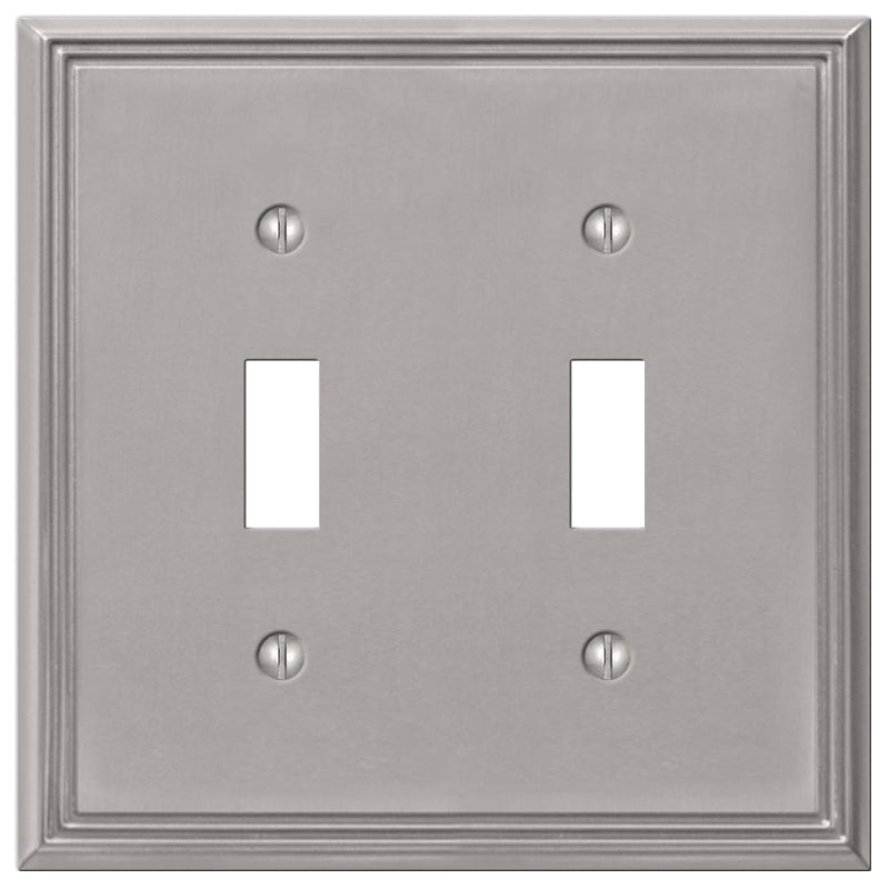 AMERELLE Amerelle 77TTBN Wallplate, 4-3/4 in L, 4-3/4 in W, 2 -Gang, Metal, Brushed Nickel