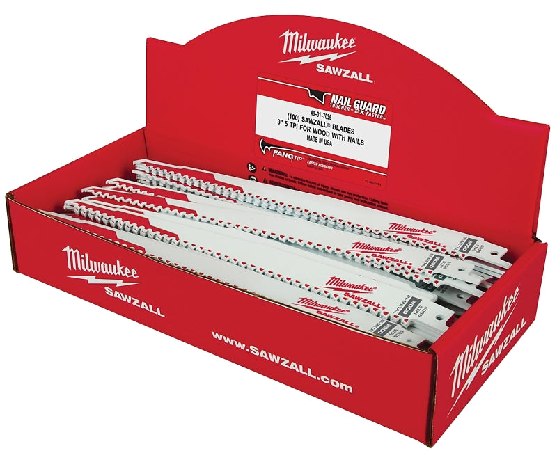 MILWAUKEE Milwaukee 48-01-7036 Reciprocating Saw Blade, Bi-Metal, Applicable Materials: Nail-Embedded Wood, 3/4 in W, 9 in L TOOLS MILWAUKEE