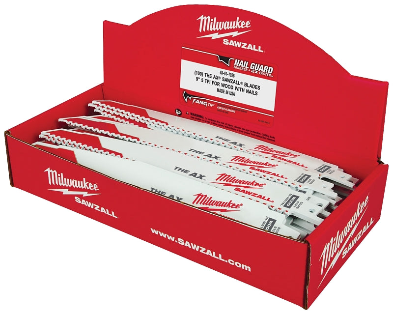 MILWAUKEE Milwaukee AX SAWZALL 48-01-7026 Reciprocating Saw Blade, 9 in L, 5 TPI, Bi-Metal Cutting Edge