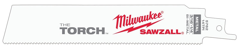 MILWAUKEE Milwaukee TORCH 48-01-2782 Reciprocating Saw Blade, 1 in W, 6 in L, 14 TPI, Bi-Metal Cutting Edge TOOLS MILWAUKEE