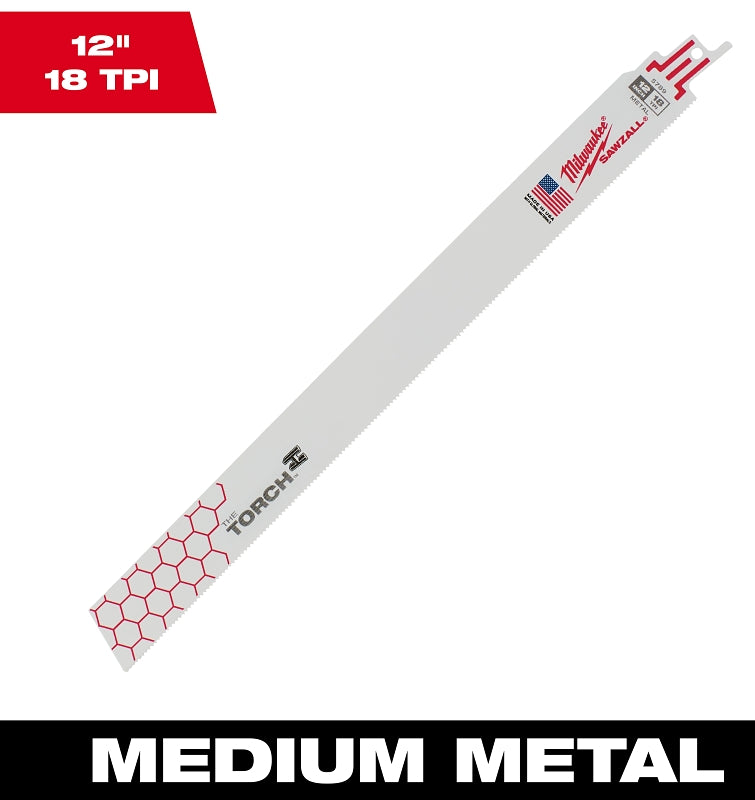 MILWAUKEE Milwaukee Torch SAWZALL Series 48-01-2789 Reciprocating Saw Blade, 1 in W, 12 in L, 18 TPI, Bi-Metal Cutting Edge TOOLS MILWAUKEE