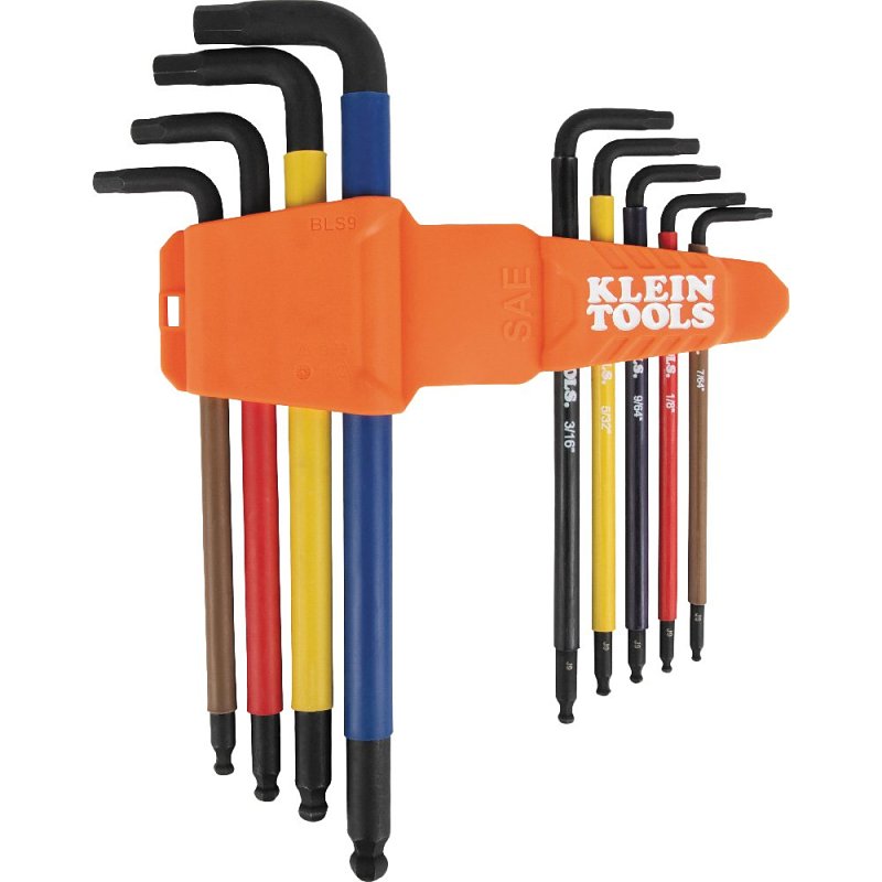 KLEIN Klein Tools BLS9 L-Style Hex Key Caddy Set, 9-Piece, Steel, Black Phosphate, Orange