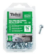 TEKS Teks 21320 Screw, #10 Thread, 3/4 in L, Coarse Thread, Hex Drive, Self-Drilling, Self-Tapping Point, Steel, Zinc, 150 PK