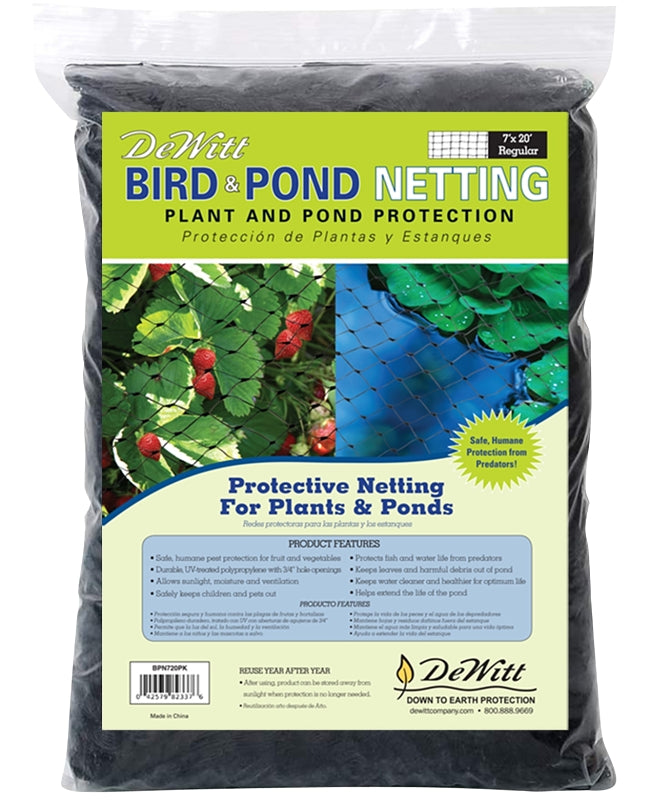 DEWITT DeWitt BPN720 Bird and Pond Netting, 20 ft L, 7 ft W, Polypropylene, Black
