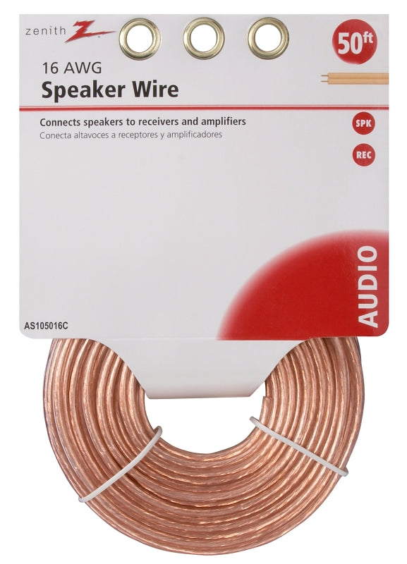 ZENITH Zenith AS105016C Speaker Wire, 16 AWG Wire, PVC Sheath, Clear Sheath