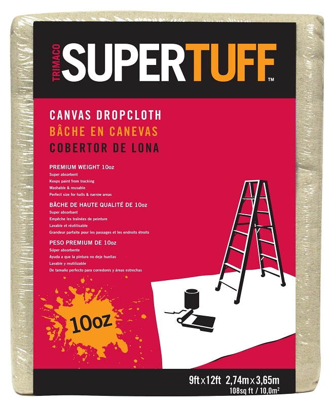 TRIMACO Trimaco 51121 Drop Cloth, 12 ft L, 9 ft W, 29 mil Thick, Canvas, Tan