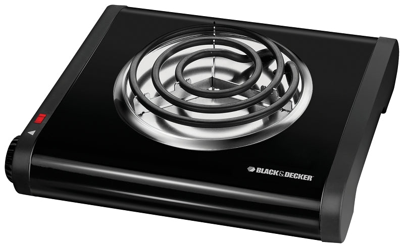 BLACK & DECKER Black+Decker SB1001B Buffet Range, 5-1/2 in Dia Burner, 100 W, 1-Burner, Knob Control, 2-Control, Metal, Black