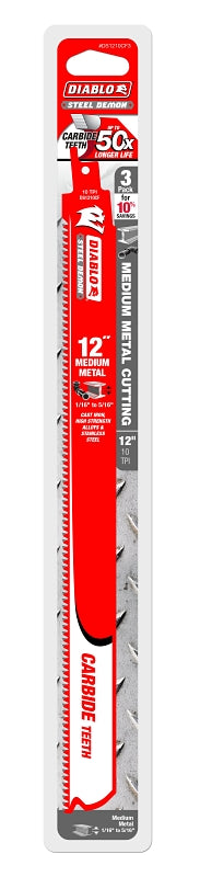 DIABLO Diablo DS1210CF3 Reciprocating Saw Blade, Applicable Materials: Metal, 12 in L, 10 TPI, Carbide Cutting Edge, 3/PK TOOLS DIABLO