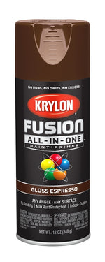 KRYLON Krylon K02707007 Spray Paint, 12 oz Can, 25 sq-ft Coverage Area, Acrylic Base, Gloss, Espresso, Exterior, Interior