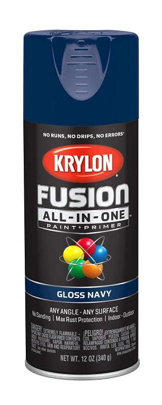 KRYLON Krylon All-In-One�� K02714007 Spray Paint, Gloss, Navy, 12 oz Can