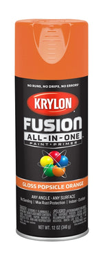 KRYLON Krylon K02718007 Spray Paint, 12 oz Can, 25 sq-ft Coverage Area, Popsicle Orange, Exterior, Interior