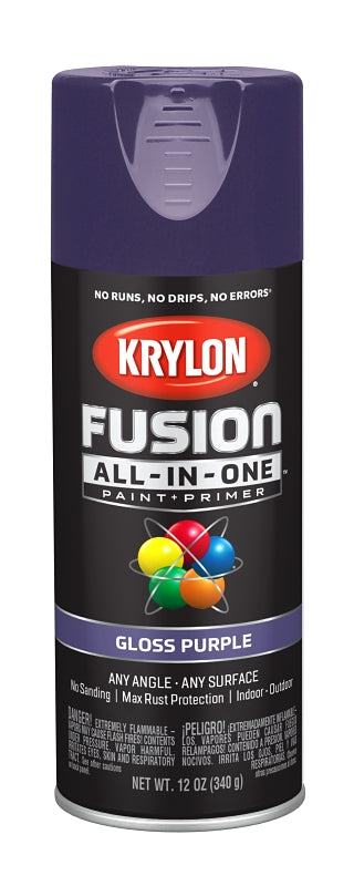 KRYLON Krylon K02719007 Spray Paint, 12 oz Can, 25 sq-ft Coverage Area, Acrylic Base, Gloss, Purple, Exterior, Interior