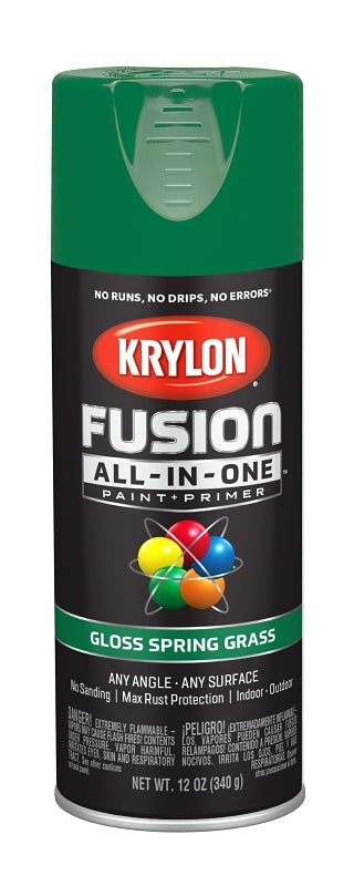 KRYLON Krylon All-In-One�� K02724007 Spray Paint, Gloss, Spring Grass, 12 oz Can