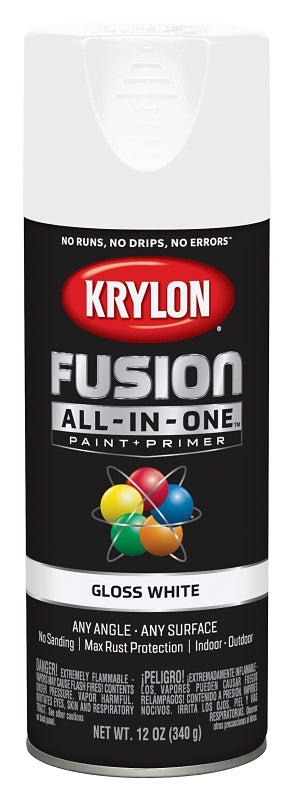 KRYLON Krylon K02727007 Spray Paint, 12 oz Can, 25 sq-ft Coverage Area, Urethane Base, Gloss, White PAINT KRYLON