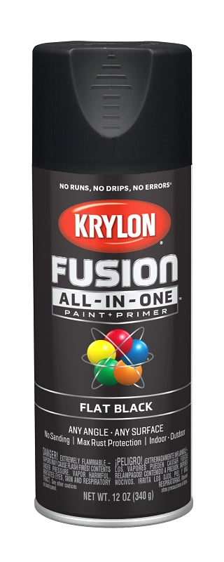 KRYLON Krylon K02728007 Spray Paint, 12 oz Can, 25 sq-ft Coverage Area, Acrylic Base, Flat, Black