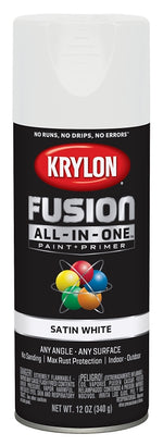 KRYLON Krylon K02753007 Spray Paint, 12 oz Can, 25 sq-ft Coverage Area, Acrylic Base, Satin, White, Exterior, Interior PAINT KRYLON