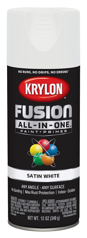 KRYLON Krylon K02753007 Spray Paint, 12 oz Can, 25 sq-ft Coverage Area, Acrylic Base, Satin, White, Exterior, Interior PAINT KRYLON