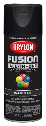 KRYLON Krylon K02754007 Spray Paint, Matte, Black, 12 oz, Can PAINT KRYLON