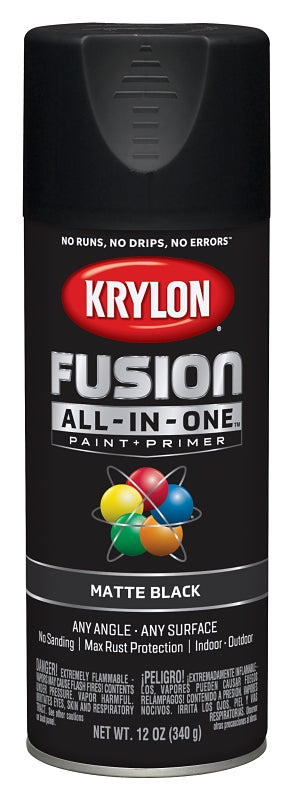 KRYLON Krylon K02754007 Spray Paint, Matte, Black, 12 oz, Can PAINT KRYLON
