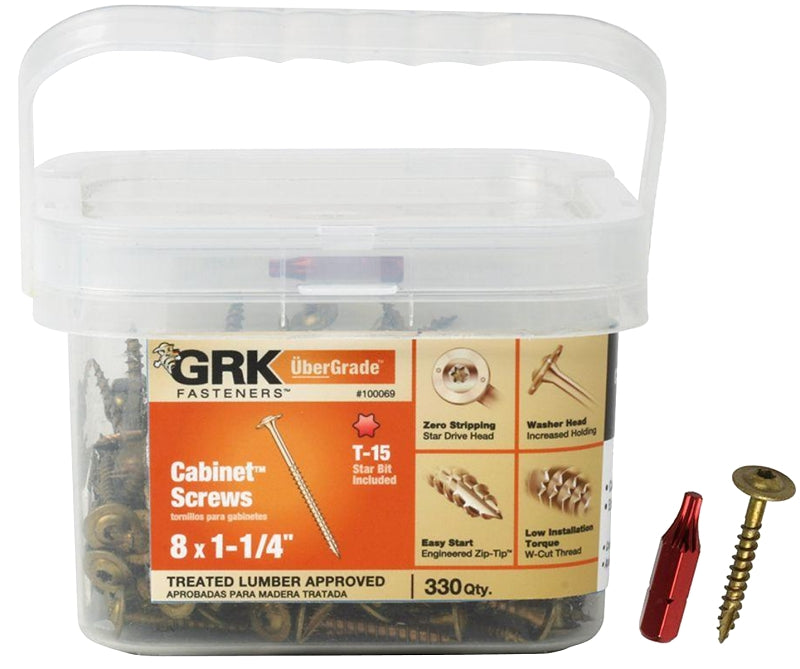 GRK FASTENERS GRK Fasteners 100069 Cabinet Screw, #8 Thread, 1-1/4 in L, Washer Head, Star Drive, Steel, 330 PK