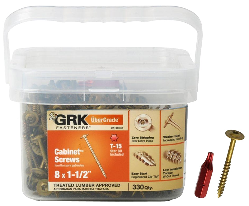 GRK FASTENERS GRK Fasteners 100073 Cabinet Screw, #8 Thread, 1-1/2 in L, Washer Head, Star Drive, Steel, 330 PK