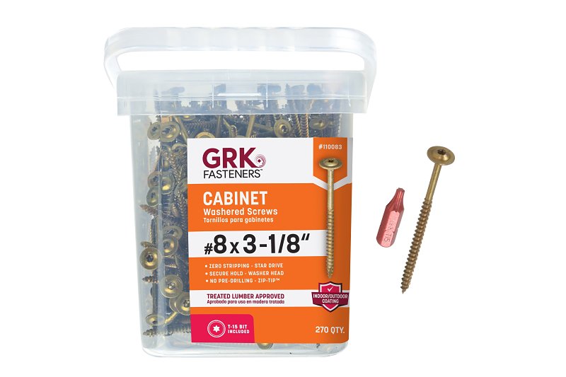 GRK FASTENERS GRK Fasteners 110083 Cabinet Screw, #8 Thread, 3-1/8 in L, Washer Head, Star Drive, Steel, 270 PK