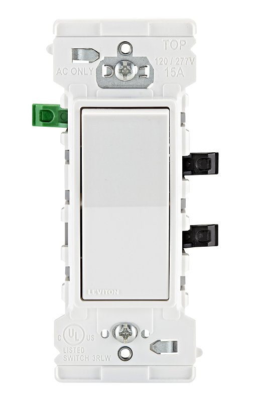LEVITON Decora Edge Series E5601-0MW Residential-Grade Rocker Switch, 15 A, 120/277 VAC, Side Lever Terminal, White ELECTRICAL LEVITON