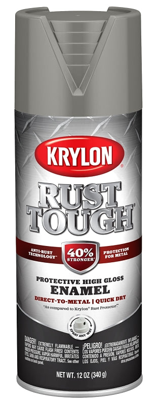 KRYLON Krylon Rust Tough K09262008 Enamel Spray Paint, Gloss, Classic Gray, 12 oz, Can