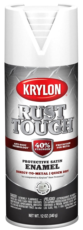 KRYLON Krylon Rust Tough K09268008 Enamel Spray Paint, Satin, White, 12 oz, Can