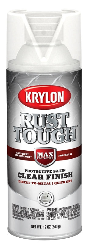 KRYLON Krylon Rust Tough Series K09272008 Enamel Paint, Satin, Clear, 12 oz Can