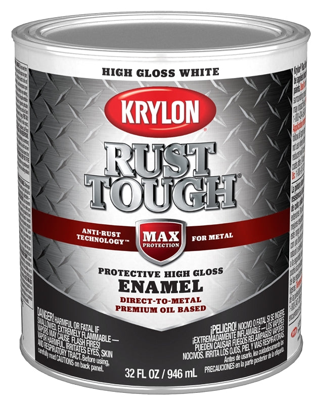 KRYLON Krylon Rust Tough K09704008 Rust Preventative Paint, Gloss, White, 1 qt, 400 sq-ft/gal Coverage Area