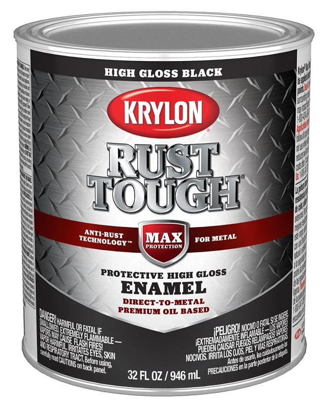 KRYLON Krylon Rust Tough K09705008 Rust Preventative Paint, Gloss, Black, 1 qt, 400 sq-ft/gal Coverage Area