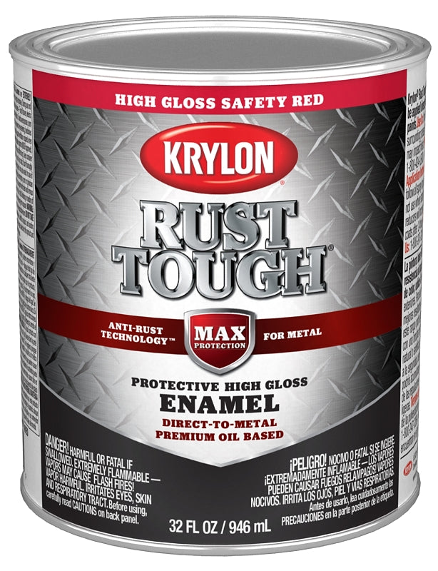 KRYLON Krylon Rust Tough K09712008 Rust Preventative Paint, Gloss, Radiant/Safety Red, 1 qt, 400 sq-ft/gal Coverage Area