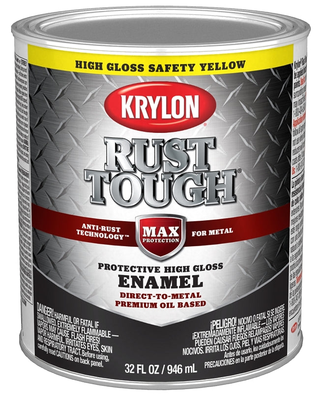 KRYLON Krylon Rust Tough K09713008 Rust Preventative Paint, Gloss, Safety Yellow/Sun, 1 qt, 400 sq-ft/gal Coverage Area