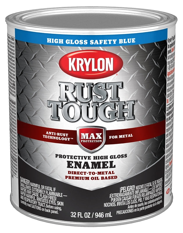 KRYLON Krylon Rust Tough K09715008 Rust Preventative Paint, Gloss Sheen, Safety Blue, 1 qt, 400 sq-ft/gal Coverage Area
