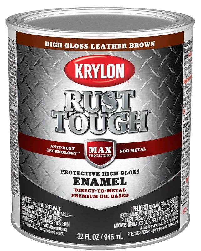 KRYLON Krylon Rust Tough K09766008 Rust Preventative Paint, Gloss, Leather Brown, 1 qt, 400 sq-ft/gal Coverage Area
