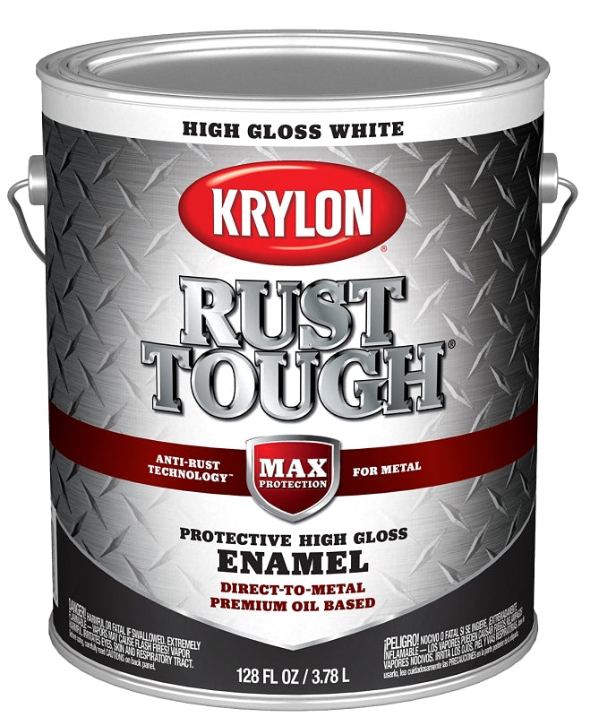 KRYLON Krylon Rust Tough K09729008 Enamel Paint, Gloss Sheen, White, 1 gal, 400 sq-ft/gal Coverage Area