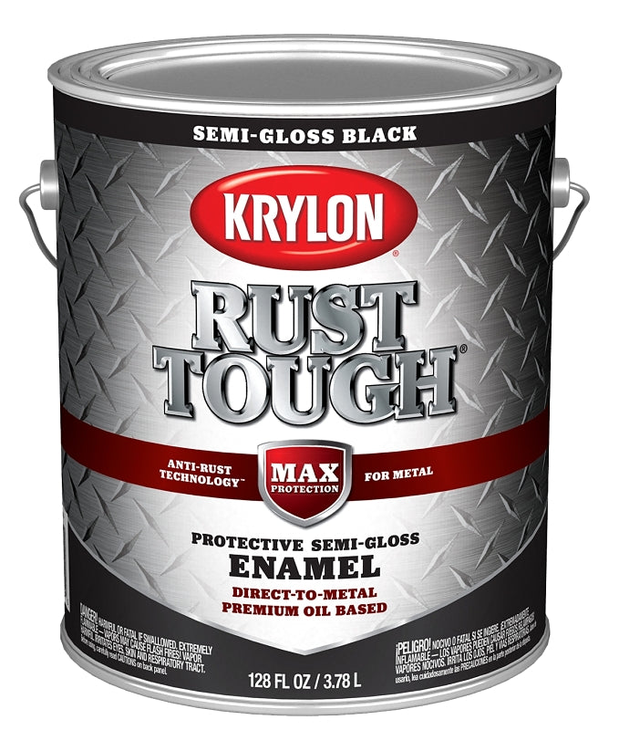 KRYLON Krylon Rust Tough K09735008 Rust Preventative Paint, Semi-Gloss Sheen, Black, 1 gal, 400 sq-ft/gal Coverage Area