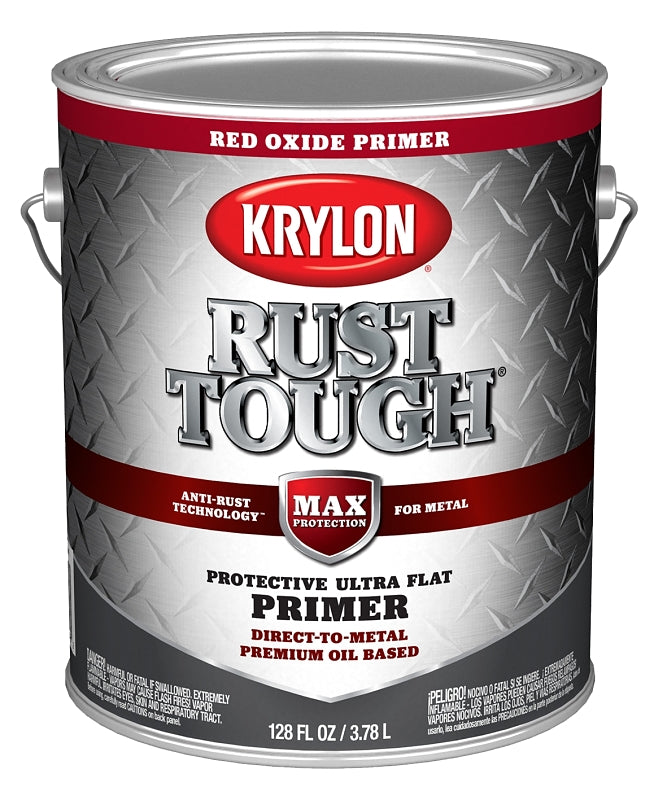 KRYLON Krylon Rust Tough K09743008 Primer, Ultra Flat, Red Oxide/Rusty Metal, 1 gal