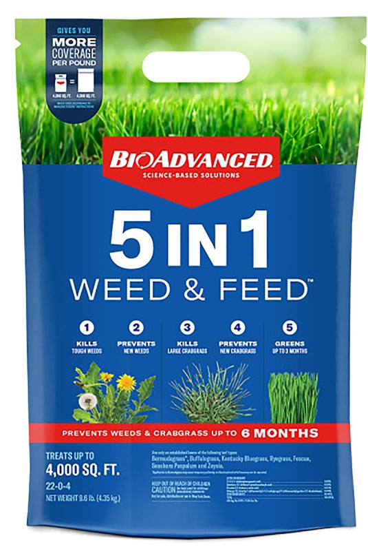 BIOADVANCED BioAdvanced 704860L Weed and Feed Fertilizer, 9.6 lb Bag, 22-0-4 N-P-K Ratio