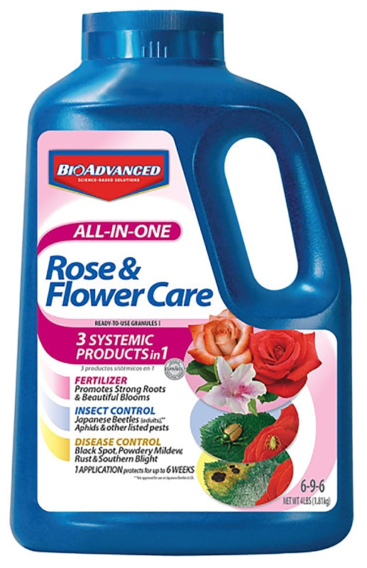 BIOADVANCED BioAdvanced 701116E All-in-One Rose and Flower Care, 4 lb Bottle, Granular, 6-9-6 N-P-K Ratio LAWN & GARDEN BIOADVANCED