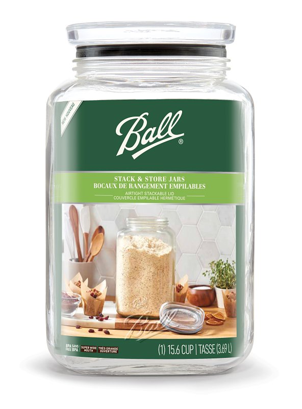 BALL Ball 2133570 Stack and Store Jar, 15.6 Cup, Glass, Clear, 5.95 in L, 5.95 in W, 9.8 in H
