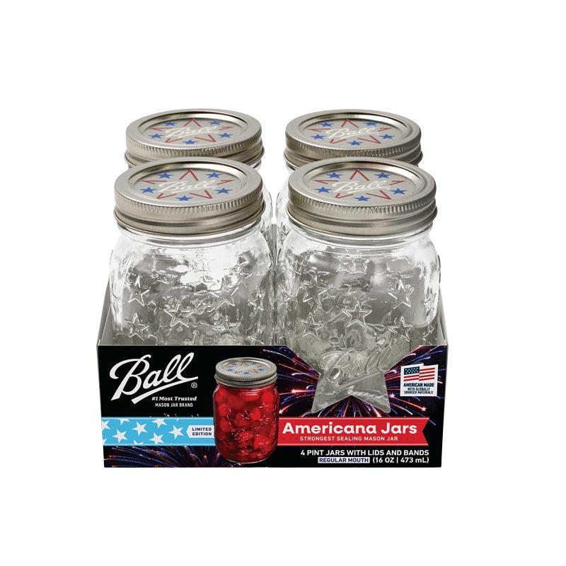 BALL Ball 2225630 Americana Regular Mouth Mason Jar, 16 oz Capacity, Glass